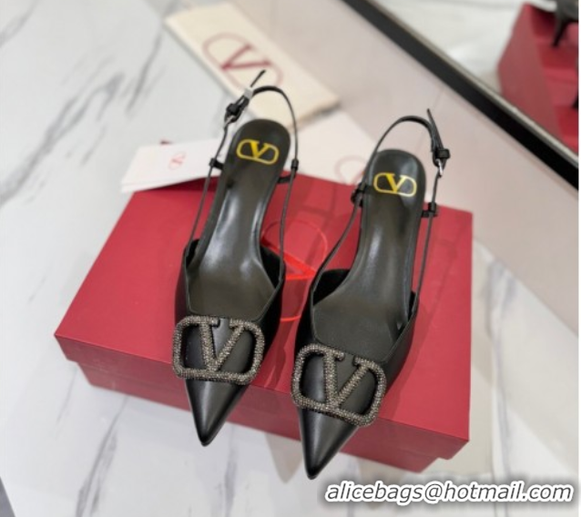 Shop Cheap Valentino VLogo Signature Slingback Pumps 4.5cm in Calfskin with Strass Black/Grey 2025 VA082109