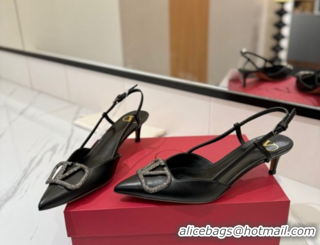 Shop Cheap Valentino VLogo Signature Slingback Pumps 4.5cm in Calfskin with Strass Black/Grey 2025 VA082109