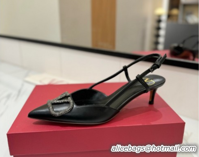 Shop Cheap Valentino VLogo Signature Slingback Pumps 4.5cm in Calfskin with Strass Black/Grey 2025 VA082109