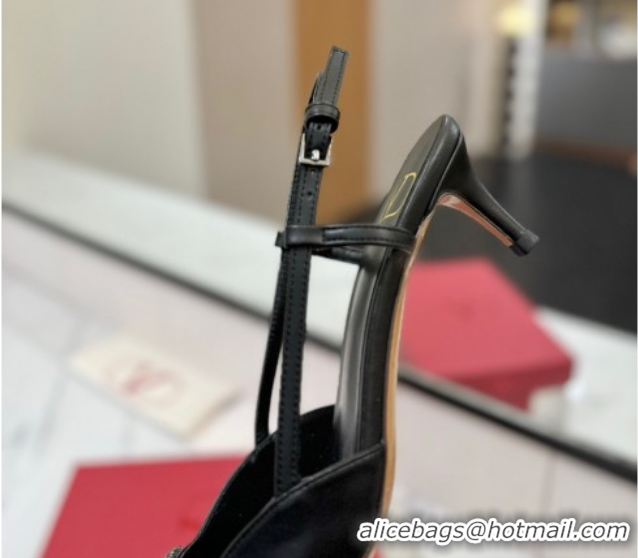 Shop Cheap Valentino VLogo Signature Slingback Pumps 4.5cm in Calfskin with Strass Black/Grey 2025 VA082109