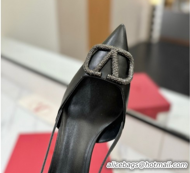 Shop Cheap Valentino VLogo Signature Slingback Pumps 4.5cm in Calfskin with Strass Black/Grey 2025 VA082109