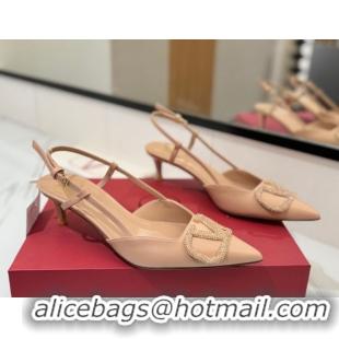 Top Design Valentino VLogo Signature Slingback Pumps 4.5cm in Calfskin with Strass Pale Pink VA082109
