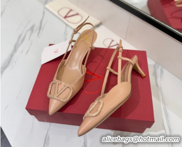Top Design Valentino VLogo Signature Slingback Pumps 4.5cm in Calfskin with Strass Pale Pink VA082109