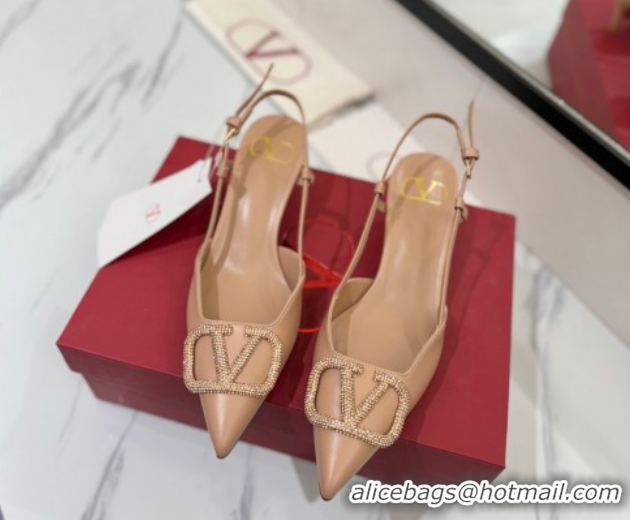 Top Design Valentino VLogo Signature Slingback Pumps 4.5cm in Calfskin with Strass Pale Pink VA082109