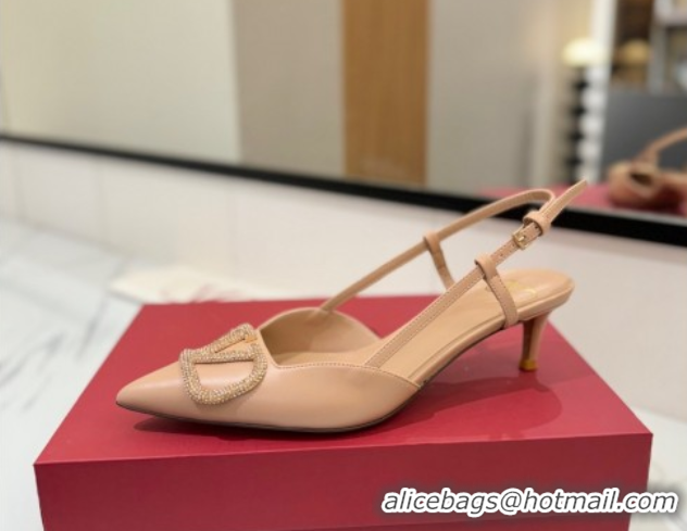 Top Design Valentino VLogo Signature Slingback Pumps 4.5cm in Calfskin with Strass Pale Pink VA082109
