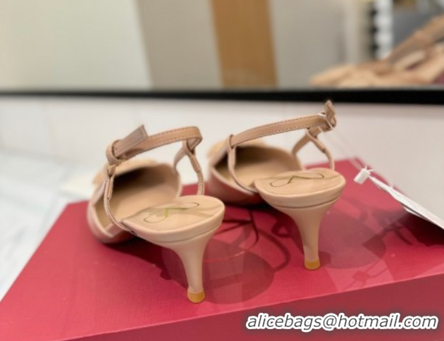 Top Design Valentino VLogo Signature Slingback Pumps 4.5cm in Calfskin with Strass Pale Pink VA082109