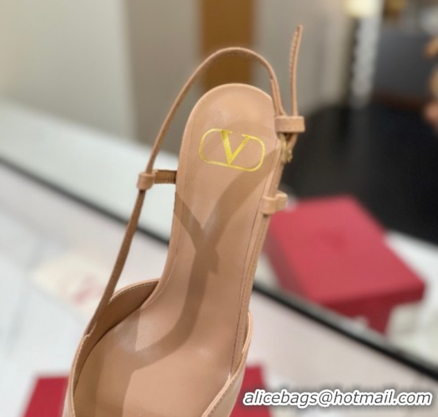 Top Design Valentino VLogo Signature Slingback Pumps 4.5cm in Calfskin with Strass Pale Pink VA082109