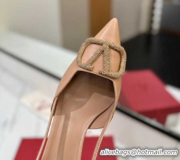 Top Design Valentino VLogo Signature Slingback Pumps 4.5cm in Calfskin with Strass Pale Pink VA082109