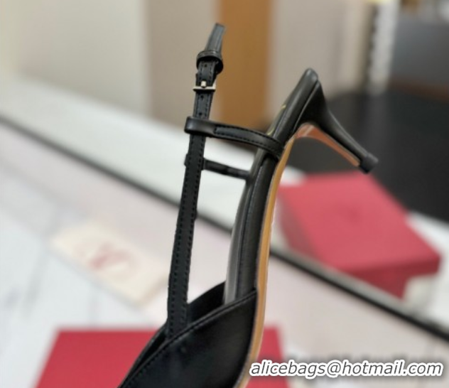 Luxury Cheap Valentino VLogo Signature Slingback Pumps 4.5cm in Calfskin with Strass Black/Silver VA082109