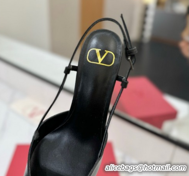 Luxury Cheap Valentino VLogo Signature Slingback Pumps 4.5cm in Calfskin with Strass Black/Silver VA082109