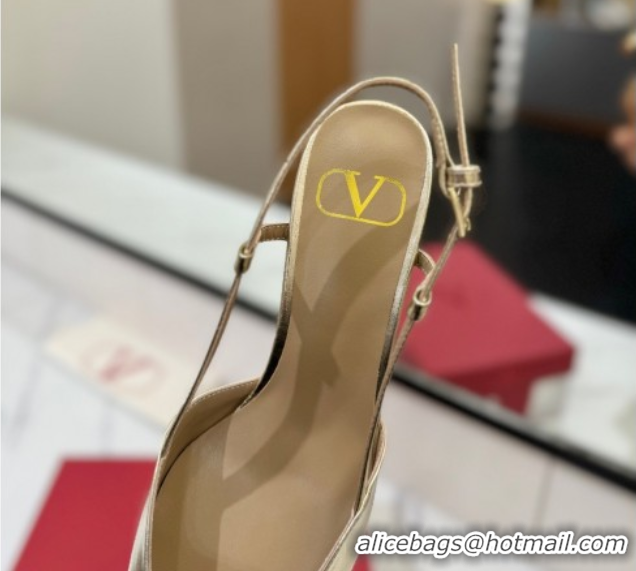 Shop Duplicate Valentino VLogo Signature Slingback Pumps 4.5cm in Calfskin with Strass Gold-Tone 2025 VA082109