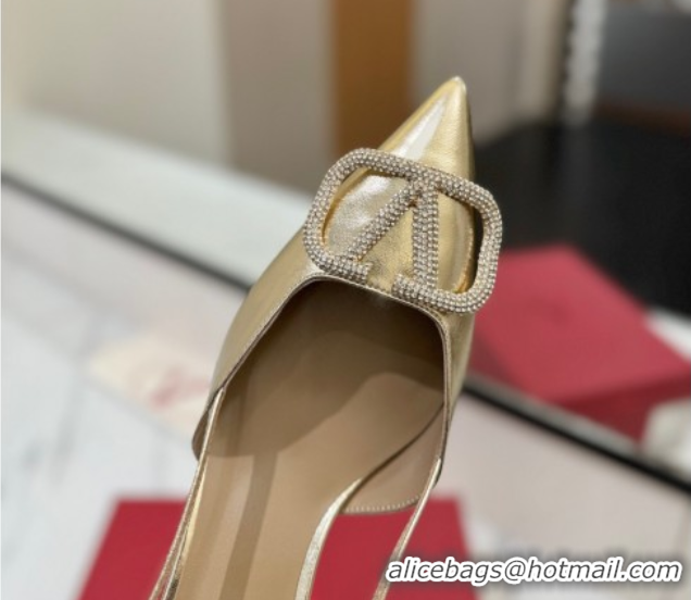 Shop Duplicate Valentino VLogo Signature Slingback Pumps 4.5cm in Calfskin with Strass Gold-Tone 2025 VA082109