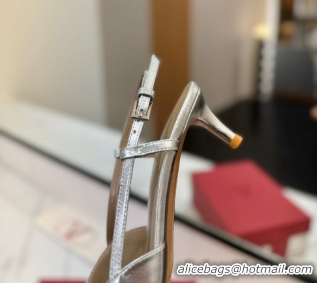 Popular Style Valentino VLogo Signature Slingback Pumps 4.5cm in Calfskin with Strass Silver-Tone 2025 VA082109