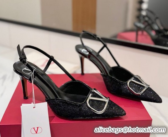 Cheap Price Valentino VLogo Signature Slingback Pumps 8cm in Velvet Black 2025 VA082109
