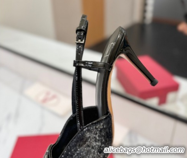 Cheap Price Valentino VLogo Signature Slingback Pumps 8cm in Velvet Black 2025 VA082109