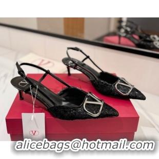 Duplicate Valentino VLogo Signature Slingback Pumps 4.5cm in Velvet Black 2025 VA082109