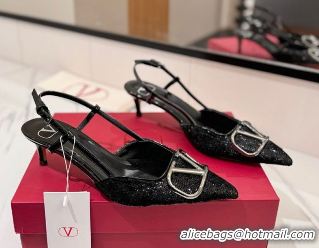 Duplicate Valentino VLogo Signature Slingback Pumps 4.5cm in Velvet Black 2025 VA082109