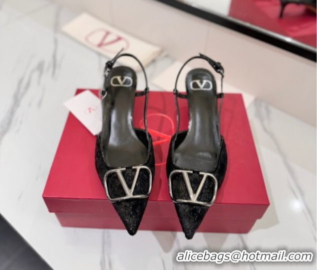 Duplicate Valentino VLogo Signature Slingback Pumps 4.5cm in Velvet Black 2025 VA082109