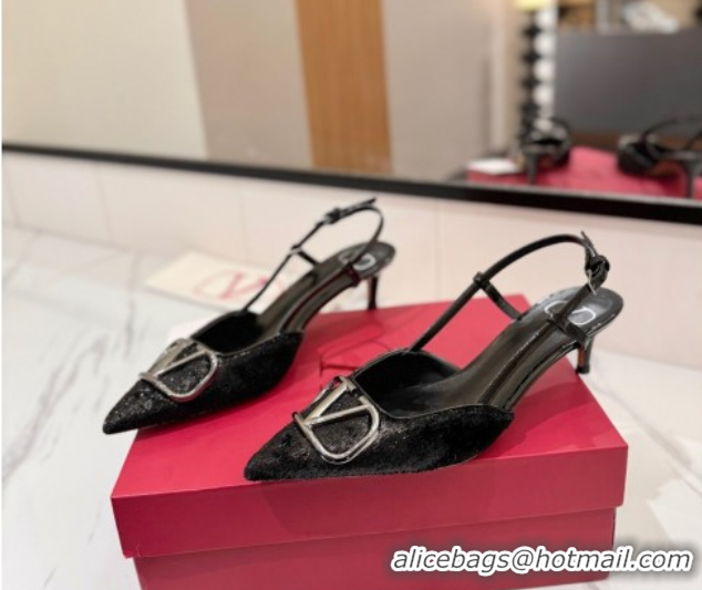 Duplicate Valentino VLogo Signature Slingback Pumps 4.5cm in Velvet Black 2025 VA082109