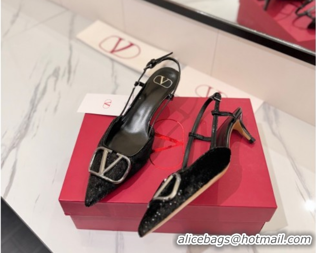 Duplicate Valentino VLogo Signature Slingback Pumps 4.5cm in Velvet Black 2025 VA082109