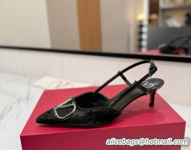 Duplicate Valentino VLogo Signature Slingback Pumps 4.5cm in Velvet Black 2025 VA082109