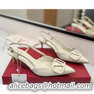 Big Discount Valentino VLogo Signature Slingback Pumps 4.5cm in Matte Calfskin All White 2025 VA082110