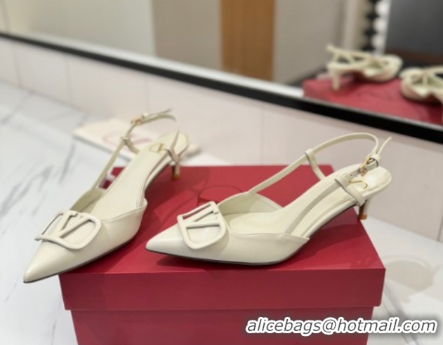 Big Discount Valentino VLogo Signature Slingback Pumps 4.5cm in Matte Calfskin All White 2025 VA082110