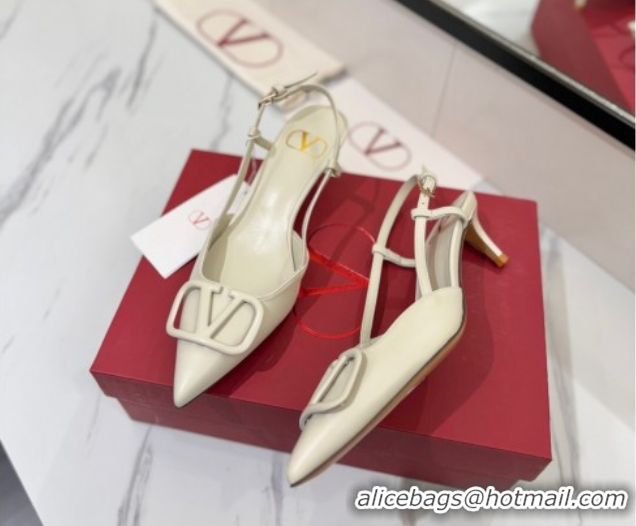 Big Discount Valentino VLogo Signature Slingback Pumps 4.5cm in Matte Calfskin All White 2025 VA082110