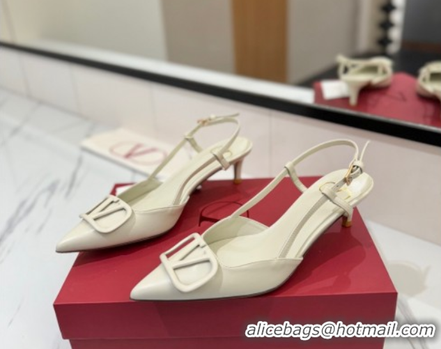 Big Discount Valentino VLogo Signature Slingback Pumps 4.5cm in Matte Calfskin All White 2025 VA082110