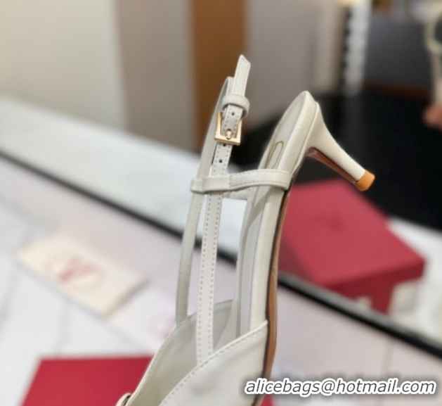 Big Discount Valentino VLogo Signature Slingback Pumps 4.5cm in Matte Calfskin All White 2025 VA082110