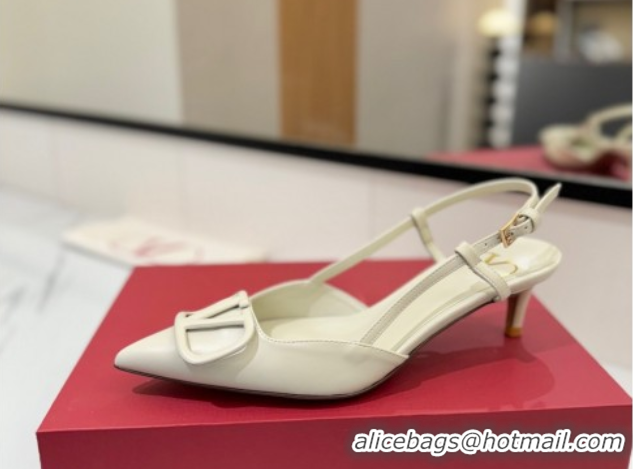 Big Discount Valentino VLogo Signature Slingback Pumps 4.5cm in Matte Calfskin All White 2025 VA082110