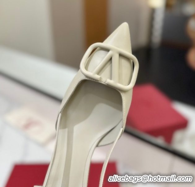 Big Discount Valentino VLogo Signature Slingback Pumps 4.5cm in Matte Calfskin All White 2025 VA082110