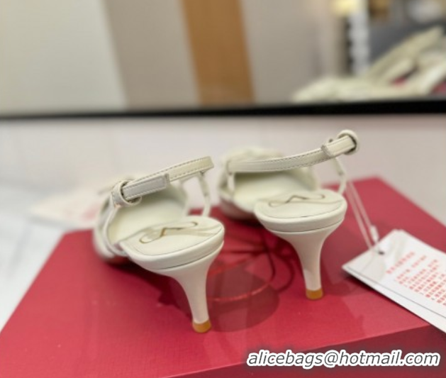 Big Discount Valentino VLogo Signature Slingback Pumps 4.5cm in Matte Calfskin All White 2025 VA082110