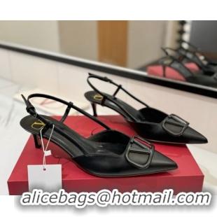 Grade Valentino VLogo Signature Slingback Pumps 4.5cm in Matte Calfskin All Black 2025 VA082110