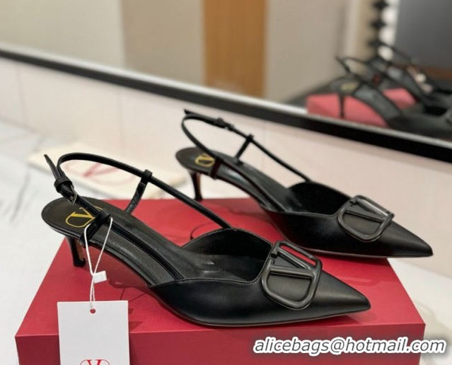 Grade Valentino VLogo Signature Slingback Pumps 4.5cm in Matte Calfskin All Black 2025 VA082110