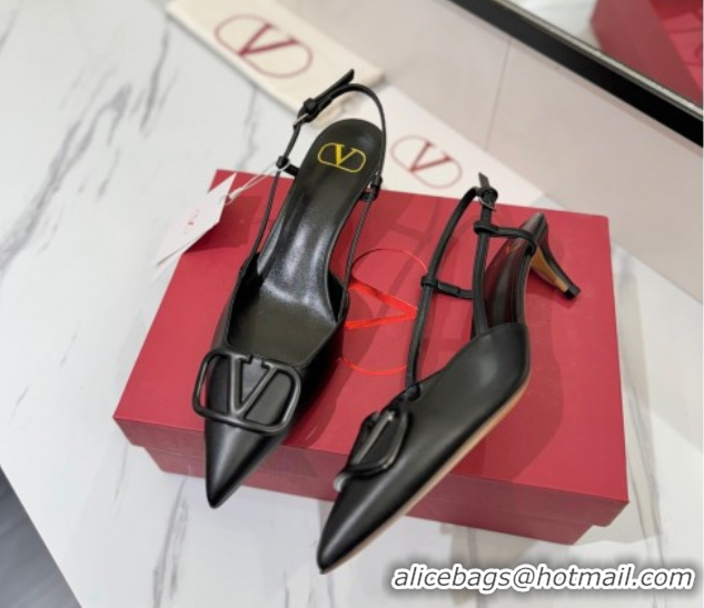 Grade Valentino VLogo Signature Slingback Pumps 4.5cm in Matte Calfskin All Black 2025 VA082110