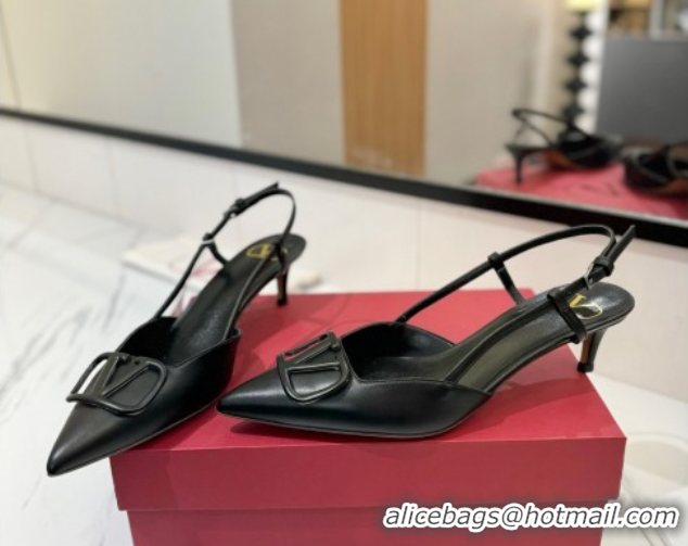 Grade Valentino VLogo Signature Slingback Pumps 4.5cm in Matte Calfskin All Black 2025 VA082110
