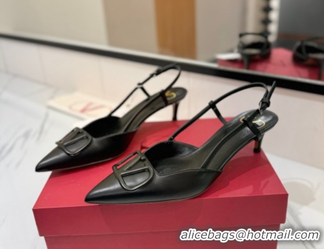 Grade Valentino VLogo Signature Slingback Pumps 4.5cm in Matte Calfskin All Black 2025 VA082110