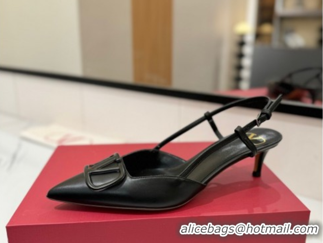 Grade Valentino VLogo Signature Slingback Pumps 4.5cm in Matte Calfskin All Black 2025 VA082110