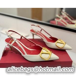 Hot Style Valentino VLogo Signature Slingback Pumps 4.5cm in Matte Calfskin White/Gold 2025 VA082110