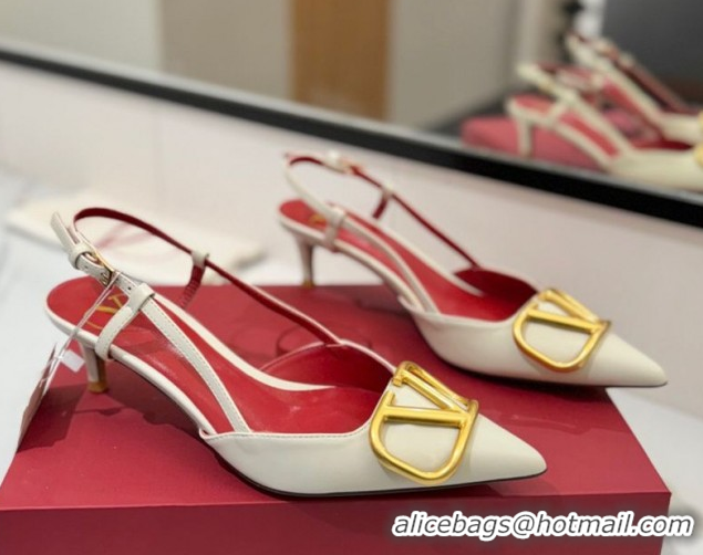 Hot Style Valentino VLogo Signature Slingback Pumps 4.5cm in Matte Calfskin White/Gold 2025 VA082110