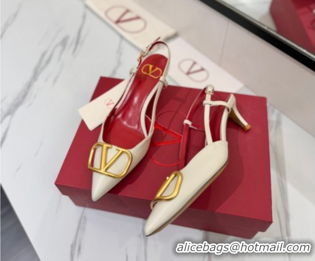 Hot Style Valentino VLogo Signature Slingback Pumps 4.5cm in Matte Calfskin White/Gold 2025 VA082110