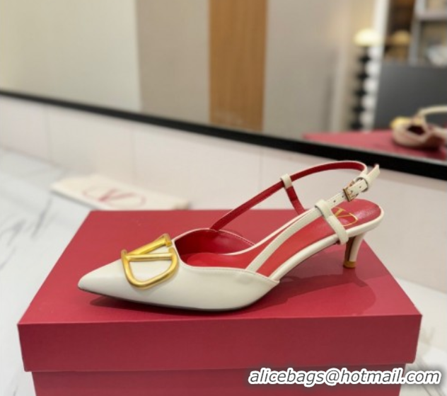 Hot Style Valentino VLogo Signature Slingback Pumps 4.5cm in Matte Calfskin White/Gold 2025 VA082110