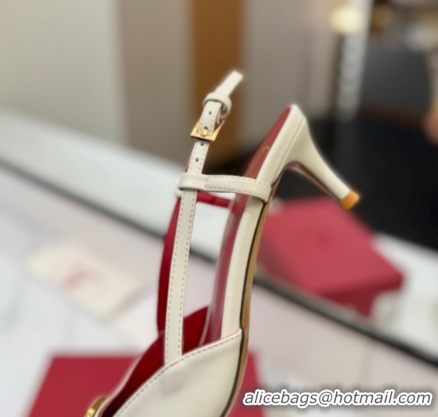 Hot Style Valentino VLogo Signature Slingback Pumps 4.5cm in Matte Calfskin White/Gold 2025 VA082110