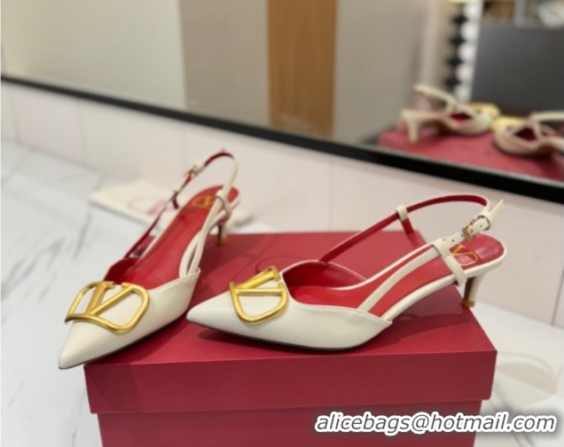 Hot Style Valentino VLogo Signature Slingback Pumps 4.5cm in Matte Calfskin White/Gold 2025 VA082110