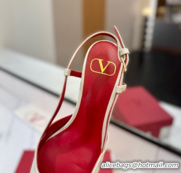 Hot Style Valentino VLogo Signature Slingback Pumps 4.5cm in Matte Calfskin White/Gold 2025 VA082110