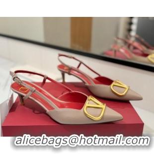 Discount Valentino VLogo Signature Slingback Pumps 4.5cm in Matte Calfskin Dusty Beige 2025 VA082110