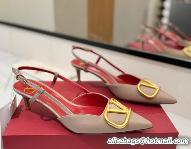 Discount Valentino VLogo Signature Slingback Pumps 4.5cm in Matte Calfskin Dusty Beige 2025 VA082110