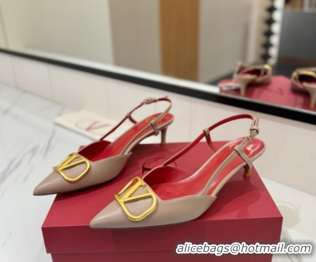 Discount Valentino VLogo Signature Slingback Pumps 4.5cm in Matte Calfskin Dusty Beige 2025 VA082110