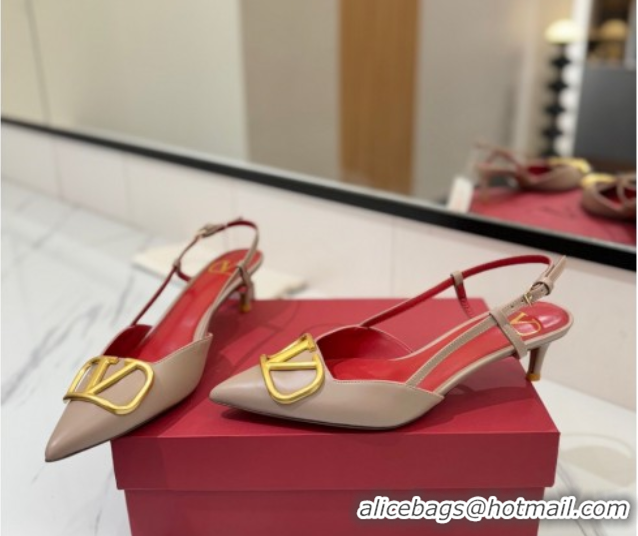 Discount Valentino VLogo Signature Slingback Pumps 4.5cm in Matte Calfskin Dusty Beige 2025 VA082110